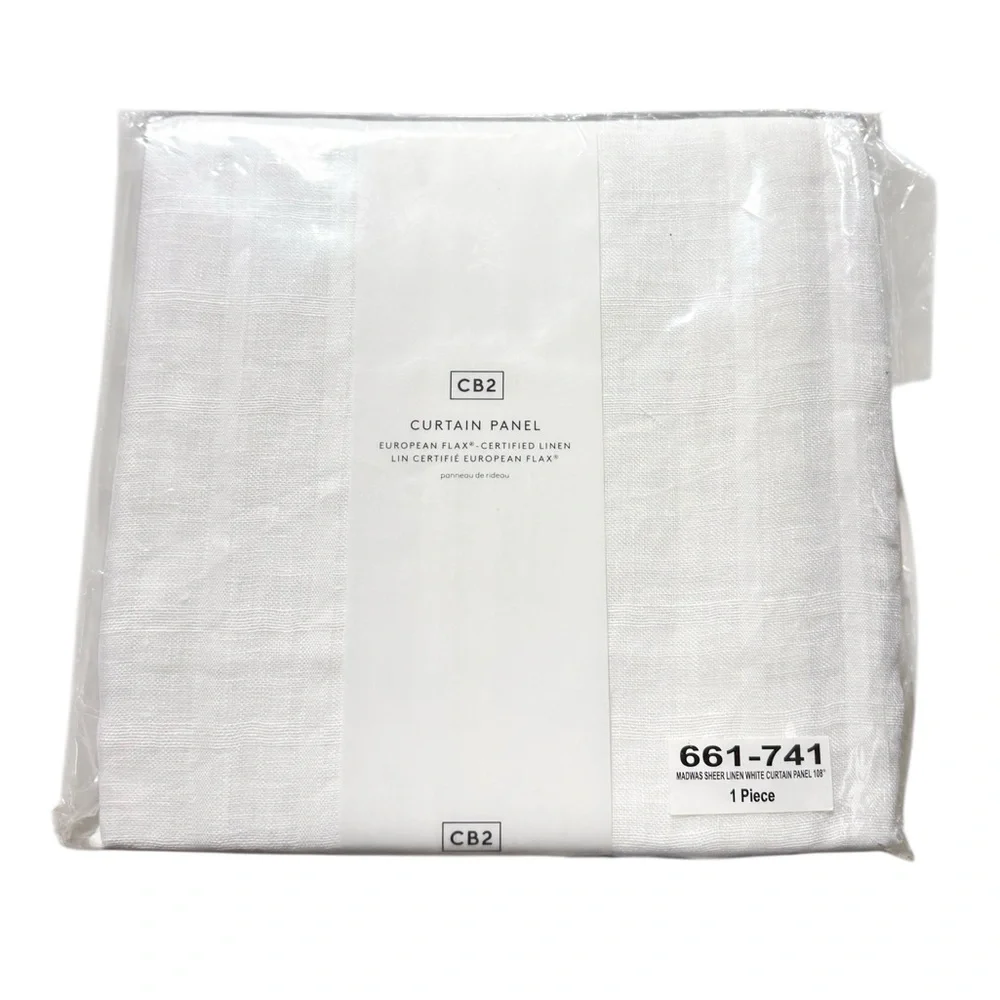 NWT CB2 Sheer White European 100% Flax Linen Window Curtain Panel‎ 48 x 108